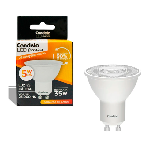 Lámpara Dicroica Led 5w GU10 Luz Cálida Candela
