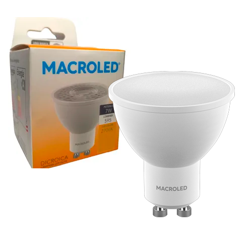 Lámpara Dicroica Led 7w GU10 Luz Cálida Macroled