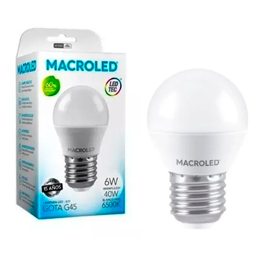 Lámpara Gota Led 6w E27 Luz Fría Macroled