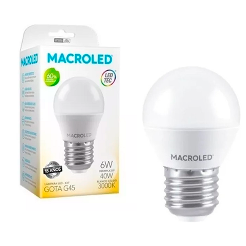 Lámpara Gota Led 6w E27 Luz Cálida Macroled