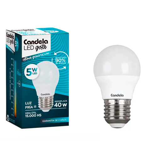 Lámpara Gota Led 5w E27 Luz Fría Candela