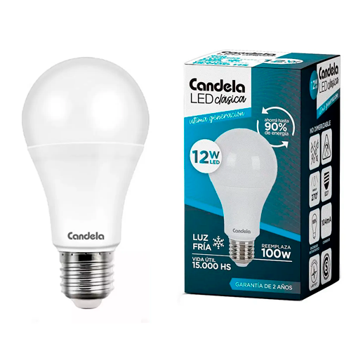 Lámpara Bulbo Led 12w E27 Luz Fría Candela