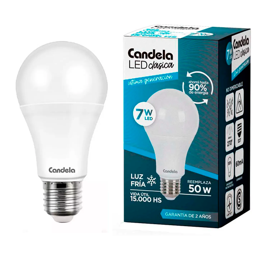 Lámpara Bulbo Led 7w E27 Luz Fría Candela